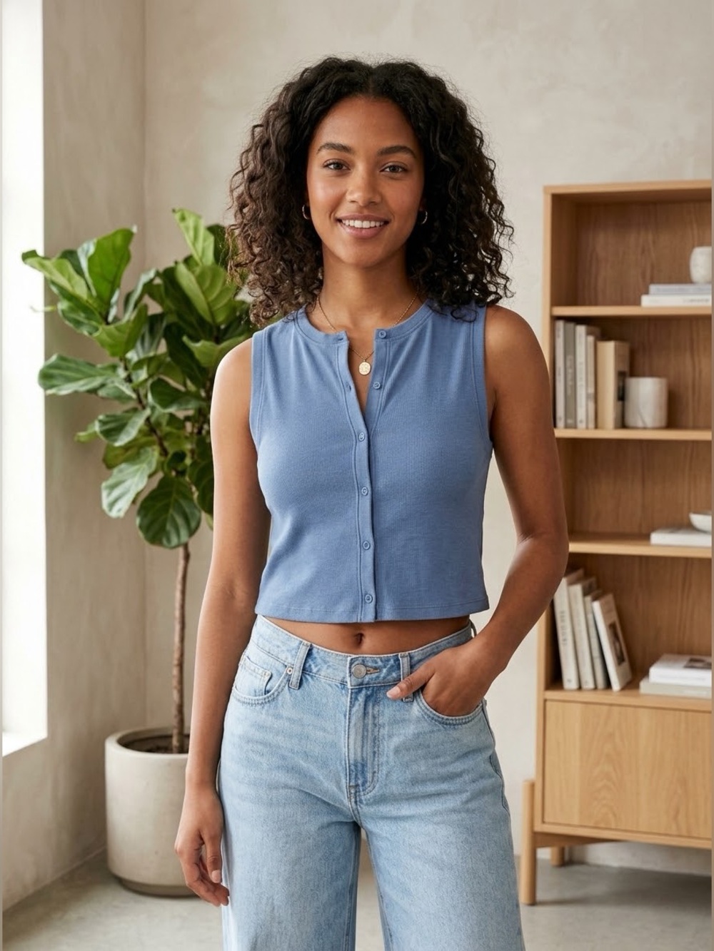 American Eagle Outfitters Button-Front Tank Top - Dusty Blue
